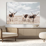 65621083-MGV-CV-36X24-Texas Longhorn Wall Art – Rustic Western Cattle Canvas Print, Southwestern Ranch Photography Decor for Living Room, Office,