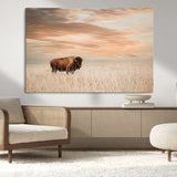 20306324-MGV-CV-36X24-Bison Wall Art – Lone American Buffalo Prairie Sunset Canvas Print, Rustic Western Wildlife Photography Decor for Living Room,