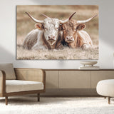 38651722-MGV-CV-36X24-Cow Wall Art – Rustic Longhorn Pair Canvas Print, Western Farmhouse Animal Painting, Country Ranch Decor for Living Room, Bedroom,