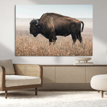 69909079-MGV-CV-36X24-Bison Wall Art – Majestic Buffalo Canvas Print in Prairie Grasslands, Rustic Western Animal Painting, Farmhouse Ranch Decor for