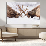99240306-MGV-CV-36X24-Elk Wall Art – Two Bull Elk Fighting in Snow Canvas Print, Rustic Wildlife Artwork for Cabin, Lodge, Western Farmhouse, Nature &