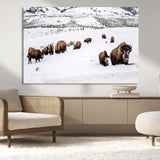 38217250-MGV-CV-36X24-Bison Herd Wall Art – Wildlife Canvas Print of Buffalo Winter Snow Scene, Rustic Western Lodge Décor, Farmhouse & Cabin Nature