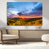 25786346-MGV-CV-36X24-Sunset Over Mountains Wall Art – Nature Landscape Canvas Print, Golden Hour Forest Photography, Scenic Sunrise Artwork for Living