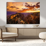 75573843-MGV-CV-36X24-Grand Canyon Sunset Wall Art – Panoramic Canyon Landscape Canvas Print, Dramatic Desert Cliffs Artwork, Nature Inspired Scenic