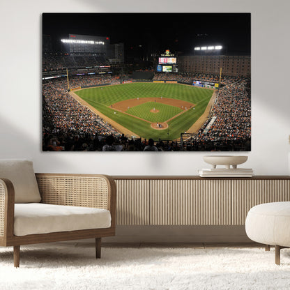 26445161-MGV-CV-36X24-Baseball Stadium at Night – Panoramic Ballpark Canvas Wall Art, Sports Decor for Man Cave, Office, Game Room, Sports Bar, Baseball