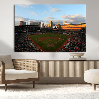 22285236-MGV-CV-36X24-Baseball Stadium Sunset – Panoramic Ballpark Canvas Wall Art, Sports Decor for Office, Man Cave, Game Room, Sports Bar, Baseball