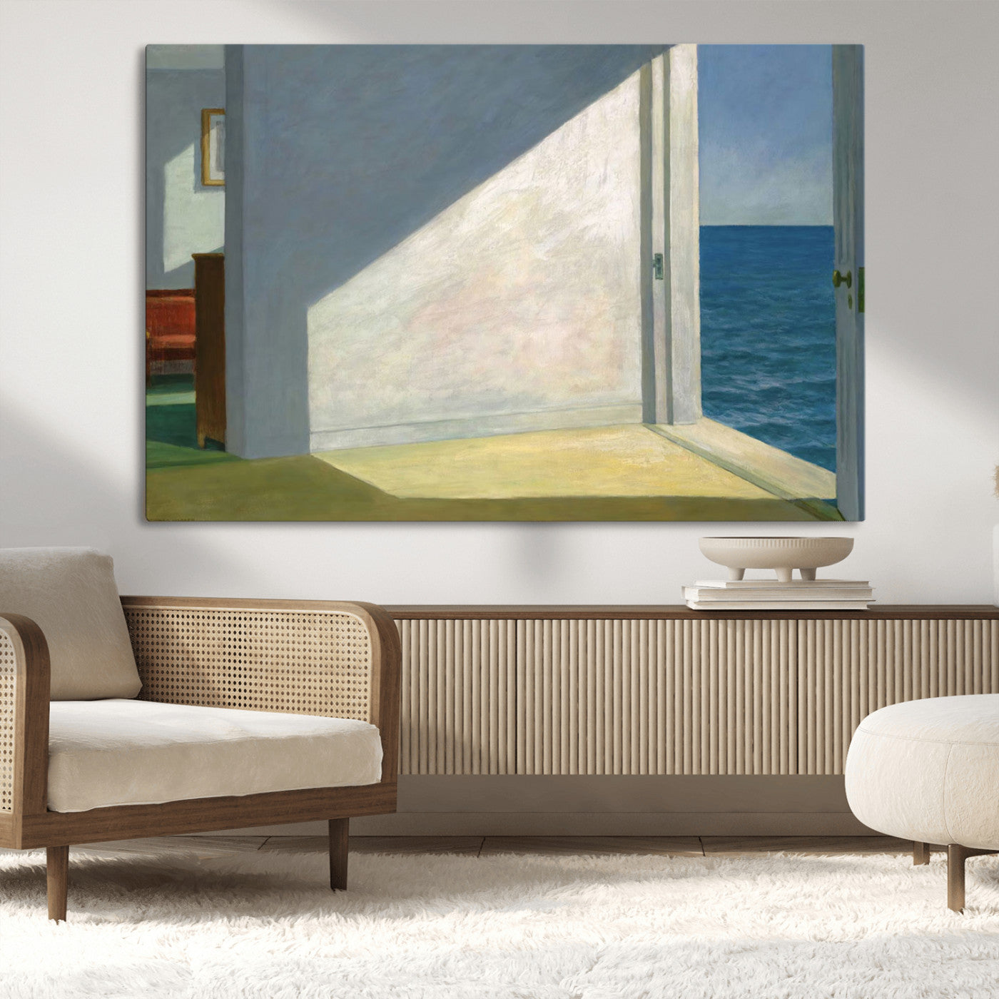 34188481-MGV-CV-36X24-Coastal Sunlight Wall Art – Minimalist Ocean View Canvas Print, Serene Beach House Inspired Decor for Bedroom, Living Room,