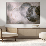 20066876-MGV-CV-36X24-Neutral Abstract Circle Wall Art – Modern Gray Beige Gold Canvas Print, Minimalist Geometric Painting for Bedroom, Living Room,