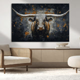 93195031-MGV-CV-36X24-Dark Longhorn Bull Wall Art – Western Steer Canvas Print, Moody Rustic Animal Painting for Man Cave, Ranch House, Office or Modern
