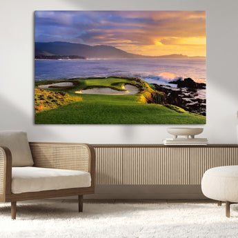 39644075-MGV-CV-36X24-Golf Course Wall Art – Coastal Sunset Canvas Print, Scenic Oceanfront Fairway Landscape Decor for Office, Man Cave, or Living Room