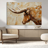 69611428-MGV-CV-36X24-Longhorn Bull Wall Art – Rustic Western Canvas Print, Textured Farmhouse Cattle Painting for Living Room, Office, or Ranch House