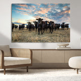 13867292-MGV-CV-36X24-Black Cattle Wall Art – Rustic Ranch Herd Canvas Print, Western Farmhouse Country Landscape Decor for Living Room, Office, or