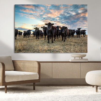 13867292-MGV-CV-36X24-Black Cattle Wall Art – Rustic Ranch Herd Canvas Print, Western Farmhouse Country Landscape Decor for Living Room, Office, or