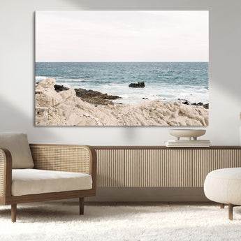 25481980-MGV-CV-36X24-Ocean Coastal Wall Art – Rocky Shoreline and Waves Canvas Print, Serene Beach Landscape Decor for Living Room, Bedroom, or Office