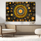 45478523-MGV-CV-36X24-Abstract Circle Wall Art – Bold Black and Gold Dot Painting Canvas Print, Modern Geometric Mandala Style Decor for Living Room or