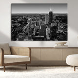 46578567-MGV-CV-36X24-Atlanta Skyline Wall Art – Black and White Cityscape Canvas Print, Modern Urban Night Decor for Office, Living Room, or Apartment