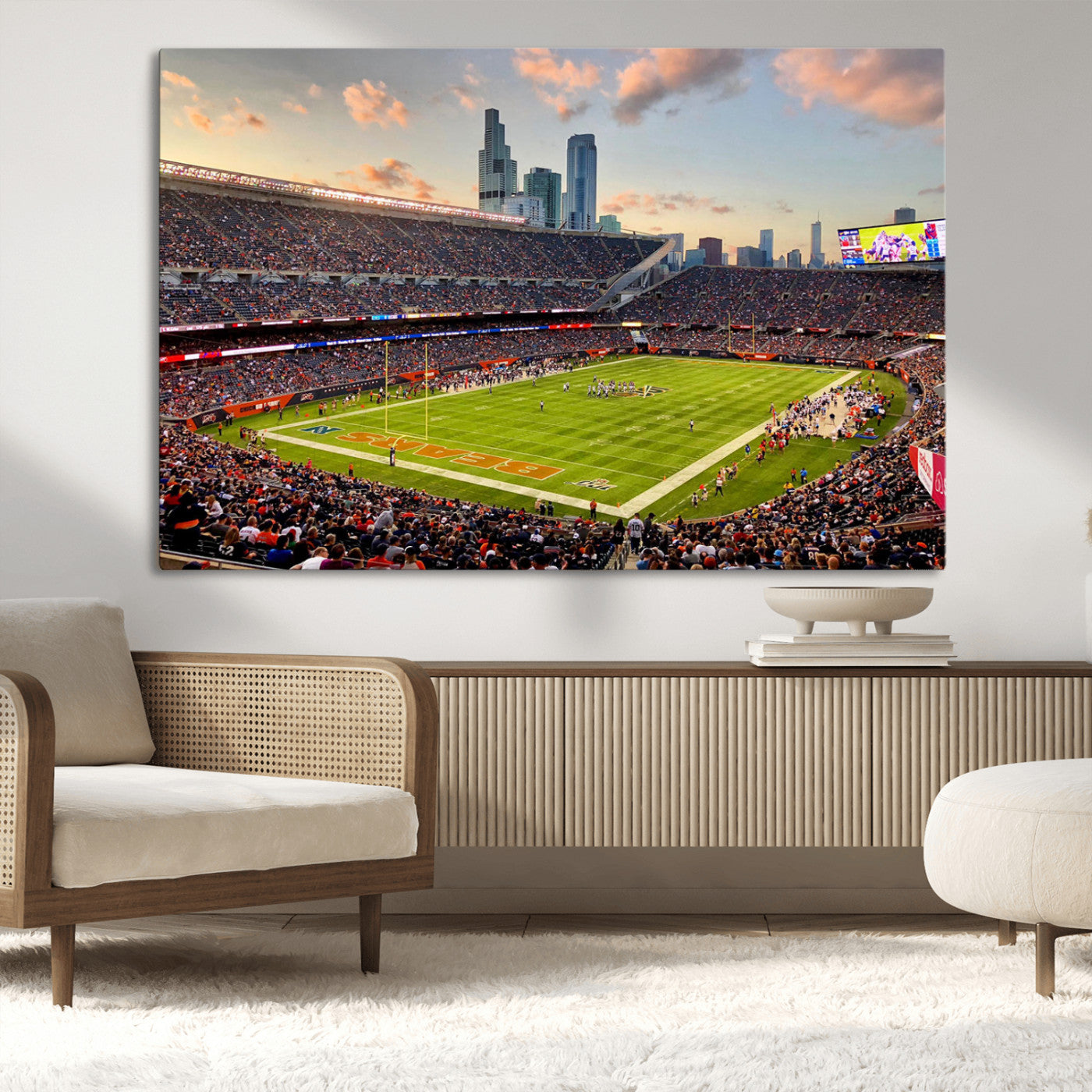 55377093-MGV-CV-36X24-Soldier Field Wall Art – Panoramic Chicago Bears Football Stadium Canvas Print, Game Day Sports Decor for Man Cave, Bar, Office,
