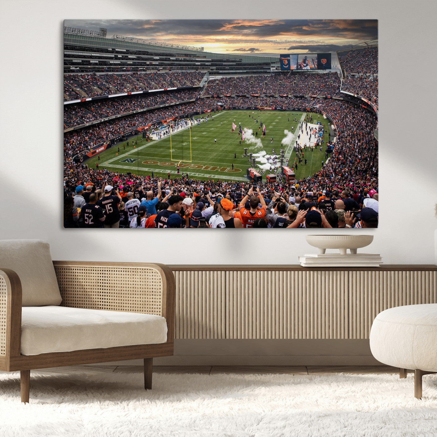 87578930-MGV-CV-36X24-Soldier Field Wall Art – Chicago Bears Football Stadium Sunset Canvas Print, Game Day Sports Decor for Man Cave, Bar, Office, or