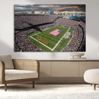 98106777-MGV-CV-36X24-Soldier Field Wall Art – Chicago Bears Stadium Canvas Print with American Flag, Game Day Football Decor for Man Cave, Bar, or