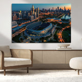 36690345-MGV-CV-36X24-Soldier Field Wall Art – Chicago Bears Stadium Aerial Night Canvas Print, City Skyline Football Decor for Living Room, Office, or