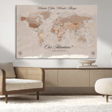 95243244-MGV-CV-36X24-Wander Often Wonder Always World Map Wall Art – Neutral Beige Adventure Canvas Print, Rustic Boho Travel Decor for Bedroom, Living
