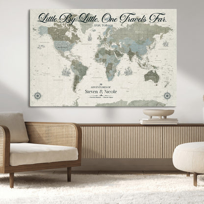 10693204-MGV-CV-36X24-Little By Little One Travels Far Tolkien Quote Blue Green World Map Adventure Wall Art Canvas Print Rustic Wanderlust Travel Decor