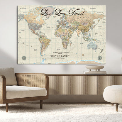 19479008-MGV-CV-36X24-Live Love Travel Wall Art – Detailed World Map Canvas Print, Adventure Decor for Living Room, Office or Bedroom, Travel Gift for