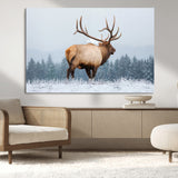 85177251-MGV-CV-36X24-Elk Wall Art – Majestic Wildlife Canvas Print of Bull Elk Snowy Forest, Rustic Nature Decor for Living Room, Cabin, or Office