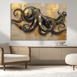 57944271-MGV-CV-36X24-Octopus Wall Art – Black and Gold Nautical Canvas Print, Modern Ocean Inspired Artwork with Elegant Detailing, Coastal Marine