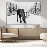 38956835-MGV-CV-36X24-Moose Winter Snowy Forest Canvas Wall Art – Wildlife Nature, Antlers in Frozen Landscape, Quiet Path, Cold Season Outdoors Print