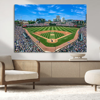 35800083-MGV-CV-36X24-Wrigley Field Baseball Stadium Canvas Wall Art – Packed Crowd Sports Stadium Print, City Skyline Baseball Field Canvas for Game