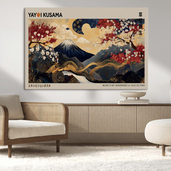 66892669-MGV-CV-36X24-Japanese Landscape Wall Art – Mount Fuji Canvas Print with Cherry Blossoms and Golden Waves, Traditional Asian Inspired Artwork