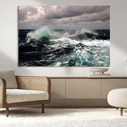 38622353-MGV-CV-36X24-Stormy Ocean Waves Canvas Wall Art – Framed Turbulent Sea Print, Large Nature Canvas for Coastal, Living Room, or Office Spaces