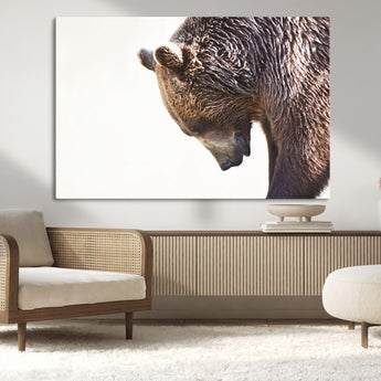 14405507-MGV-CV-36X24-Grizzly Bear Canvas Wall Art – Framed Wildlife Nature Decor, Large Brown Bear Profile Canvas Print for Living Room, Office, or