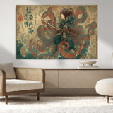 98593115-MGV-CV-36X24-Tsukioka Yoshitoshi Samurai Wall Art Print, Japanese Katana Warrior Canvas Wall Art, Octopus Sea Monster Canvas Print,