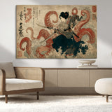 50812504-MGV-CV-36X24-Tsukioka Yoshitoshi Samurai Wall Art Print, Japanese Katana Warrior Canvas Wall Art, Octopus Sea Monster Canvas Print,