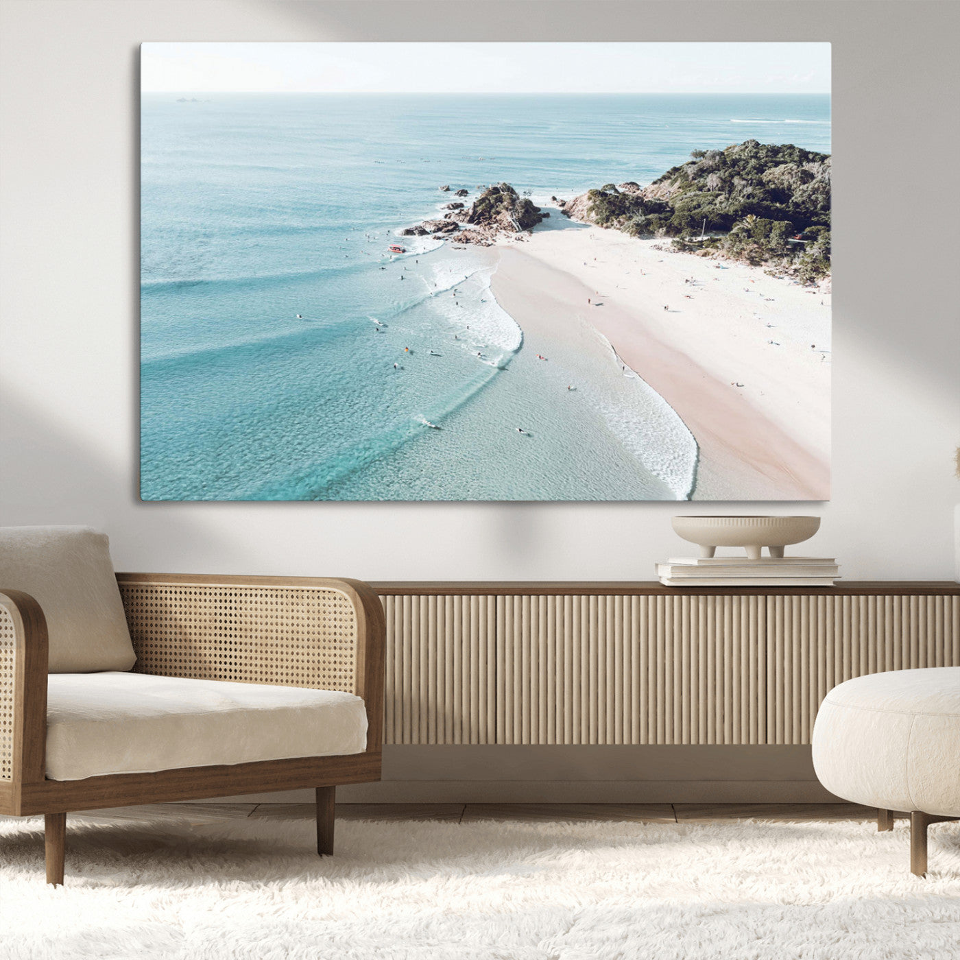 79395467-MGV-CV-36X24-Coastal Wall Art – Aerial Beach Canvas Print, Ocean Waves and Sandy Shore Photography Decor for Bedroom, Living Room, Office,