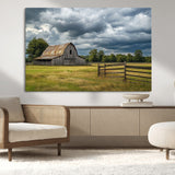 39409517-MGV-CV-36X24-Rustic Barn Wall Art – Weathered Farmhouse and Storm Clouds Canvas Print, Country Landscape Photography Decor for Bedroom, Living