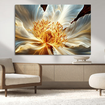 20862576-MGV-CV-36X24-Golden Abstract Flower Canvas Wall Art – Modern Botanical Bloom Print, Elegant Floral Artwork for Living Room, Bedroom, Office
