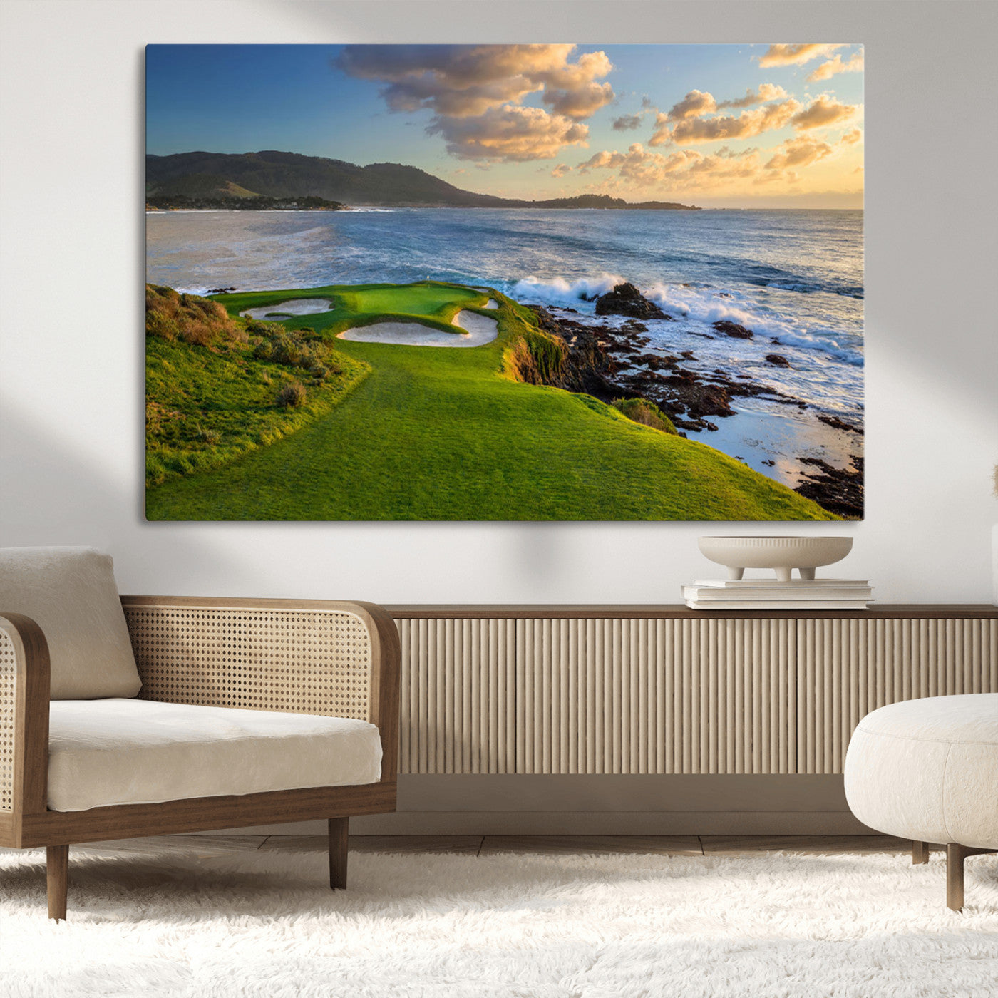 67486665-MGV-CV-36X24-Golf Course Wall Art – Pebble Beach Oceanfront Canvas Print, Coastal Fairway Photography Sports Decor for Living Room, Office, Man