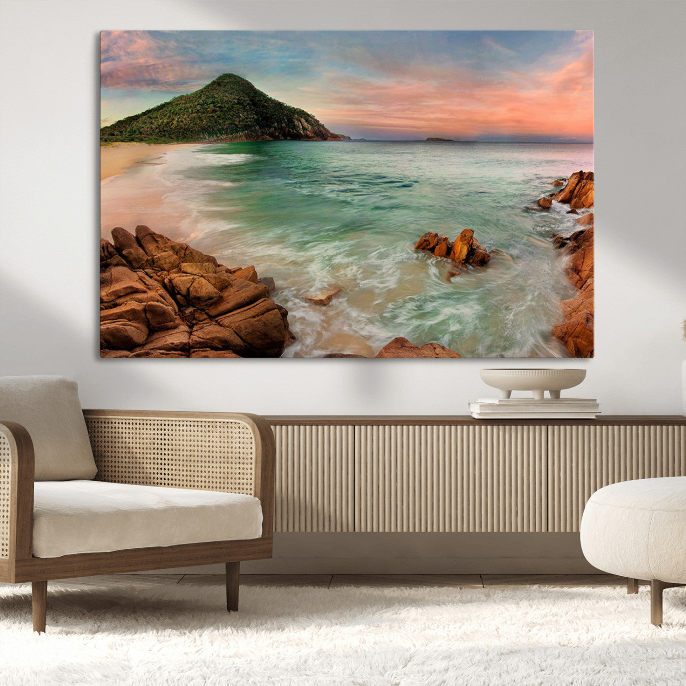 53831025-MGV-CV-36X24-Coastal Landscape Wall Art – Tropical Beach Ocean Canvas Print, Sunset Mountain View Photography Decor for Living Room, Bedroom,