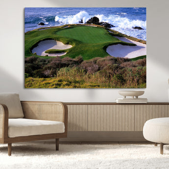 22776914-MGV-CV-36X24-Golf Course Wall Art – Oceanfront Green Canvas Print, Coastal Pebble Beach Photography Sports Decor for Living Room, Office, Man