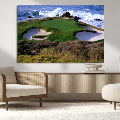 22776914-MGV-CV-36X24-Golf Course Wall Art – Oceanfront Green Canvas Print, Coastal Pebble Beach Photography Sports Decor for Living Room, Office, Man