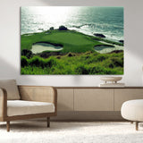 48473947-MGV-CV-36X24-Ocean Golf Course Wall Art – Panoramic Green Fairway Canvas Print, Coastal Golf Landscape Photography Sports Decor for Office, Man