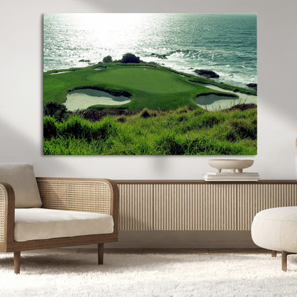48473947-MGV-CV-36X24-Ocean Golf Course Wall Art – Panoramic Green Fairway Canvas Print, Coastal Golf Landscape Photography Sports Decor for Office, Man