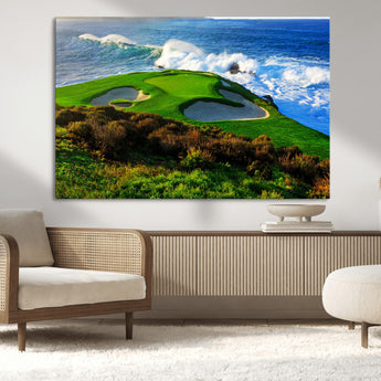 34181847-MGV-CV-36X24-Coastal Golf Course Wall Art – Panoramic Ocean Fairway Canvas Print, Scenic Sports Photography Decor for Office, Man Cave, Living