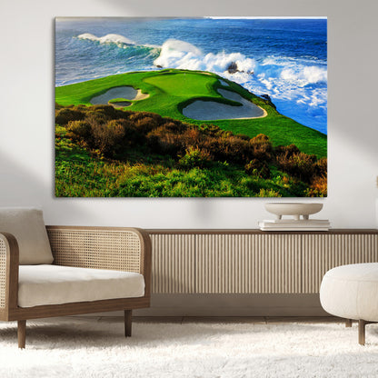 34181847-MGV-CV-36X24-Coastal Golf Course Wall Art – Panoramic Ocean Fairway Canvas Print, Scenic Sports Photography Decor for Office, Man Cave, Living