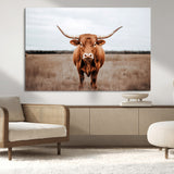 16316734-MGV-CV-36X24-Texas Longhorn Wall Art – Rustic Bull Portrait Canvas Print, Western Farmhouse Animal Photography Decor for Living Room, Office,