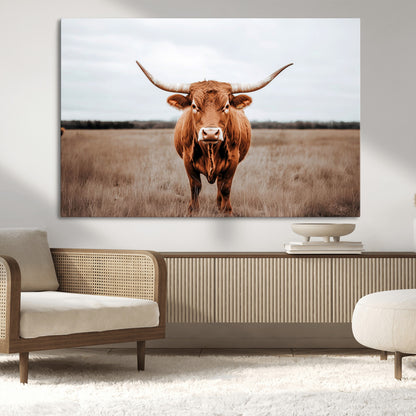 16316734-MGV-CV-36X24-Texas Longhorn Wall Art – Rustic Bull Portrait Canvas Print, Western Farmhouse Animal Photography Decor for Living Room, Office,