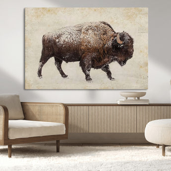 54810031-MGV-CV-36X24-Western Wall Art – Snow Covered Bison Canvas Print, Rustic Wildlife Photography Decor for Bedroom, Living Room, Office, Lodge,
